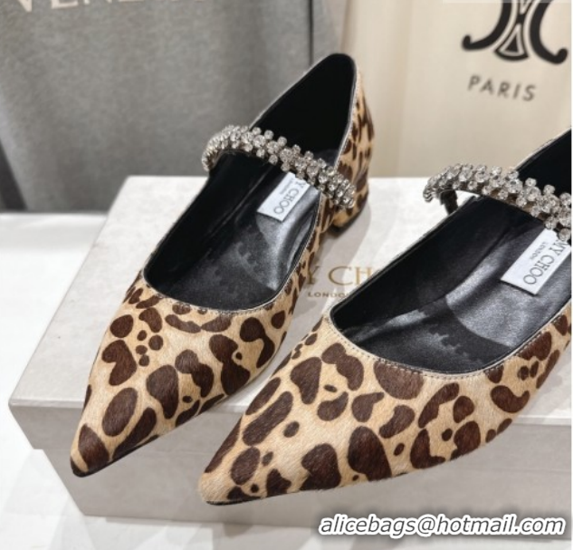 Top Grade Jimmy Choo Bing Pump Flat 2.5cm with Strass Strap in Leopard Print 0207001 2026
