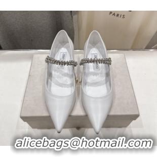 Unique Style Jimmy Choo Bing Pump Flat 2.5cm with Strass Strap in Patent Calfskin Leather Chalk White 0207002 2026