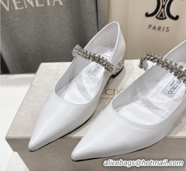 Unique Style Jimmy Choo Bing Pump Flat 2.5cm with Strass Strap in Patent Calfskin Leather Chalk White 0207002 2026