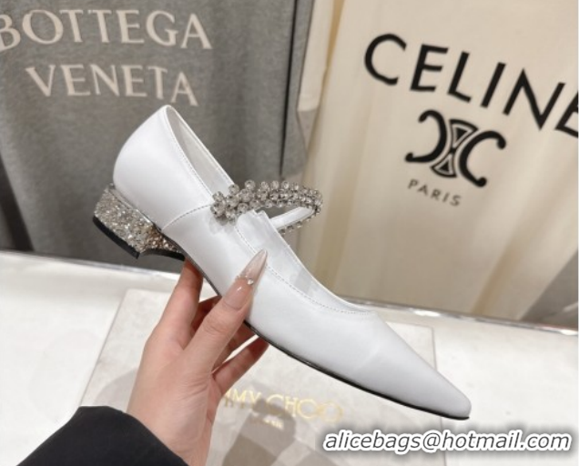 Unique Style Jimmy Choo Bing Pump Flat 2.5cm with Strass Strap in Patent Calfskin Leather Chalk White 0207002 2026