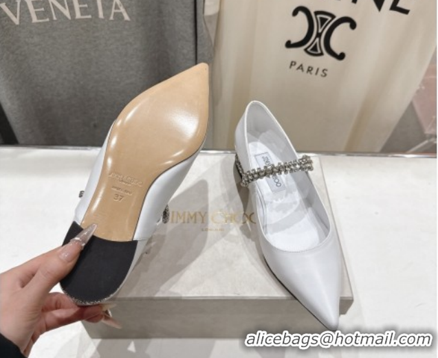 Unique Style Jimmy Choo Bing Pump Flat 2.5cm with Strass Strap in Patent Calfskin Leather Chalk White 0207002 2026