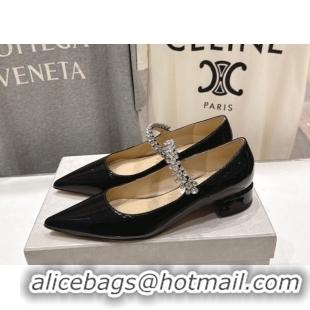 Luxurious Jimmy Choo Bing Pump Flat 2.5cm with Strass Strap in Patent Calfskin Leather 0207003 Black 2026