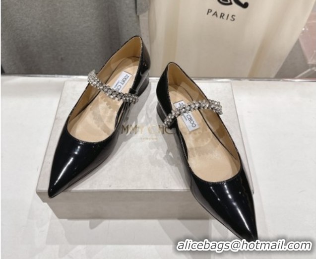 Luxurious Jimmy Choo Bing Pump Flat 2.5cm with Strass Strap in Patent Calfskin Leather 0207003 Black 2026