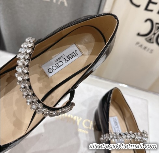 Luxurious Jimmy Choo Bing Pump Flat 2.5cm with Strass Strap in Patent Calfskin Leather 0207003 Black 2026