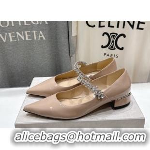 Most Popular Jimmy Choo Bing Pump Flat 2.5cm with Strass Strap in Patent Calfskin Leather Nude Pink 0207004 2026