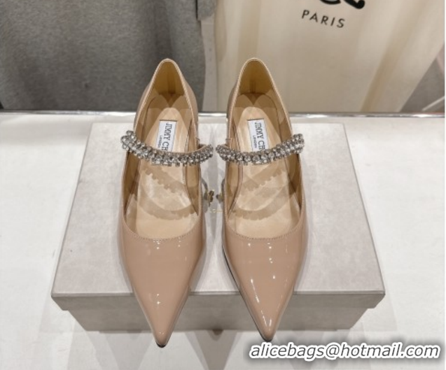 Most Popular Jimmy Choo Bing Pump Flat 2.5cm with Strass Strap in Patent Calfskin Leather Nude Pink 0207004 2026