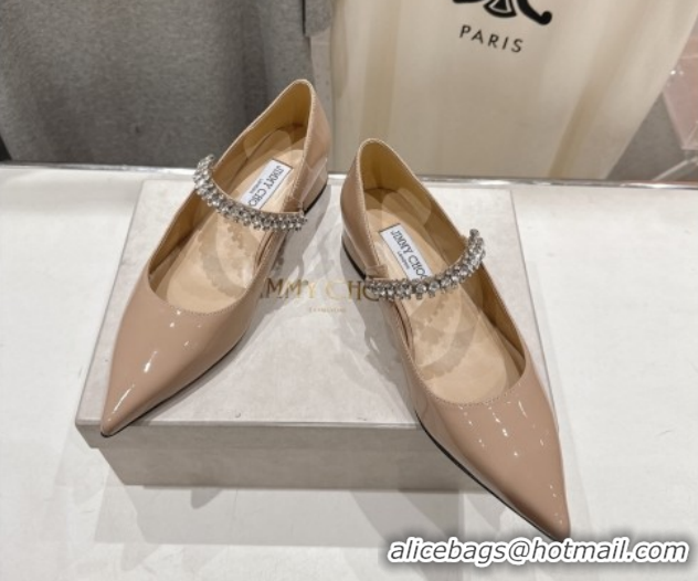 Most Popular Jimmy Choo Bing Pump Flat 2.5cm with Strass Strap in Patent Calfskin Leather Nude Pink 0207004 2026