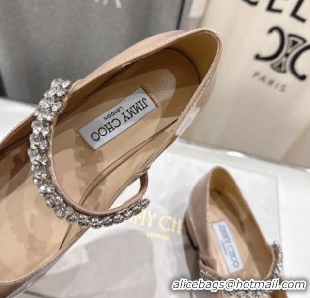 Most Popular Jimmy Choo Bing Pump Flat 2.5cm with Strass Strap in Patent Calfskin Leather Nude Pink 0207004 2026