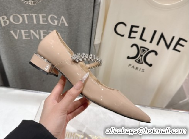 Most Popular Jimmy Choo Bing Pump Flat 2.5cm with Strass Strap in Patent Calfskin Leather Nude Pink 0207004 2026