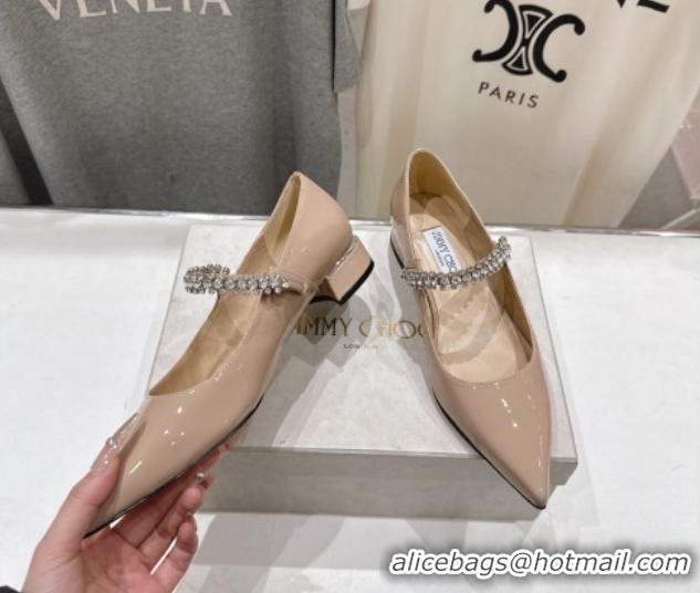 Most Popular Jimmy Choo Bing Pump Flat 2.5cm with Strass Strap in Patent Calfskin Leather Nude Pink 0207004 2026