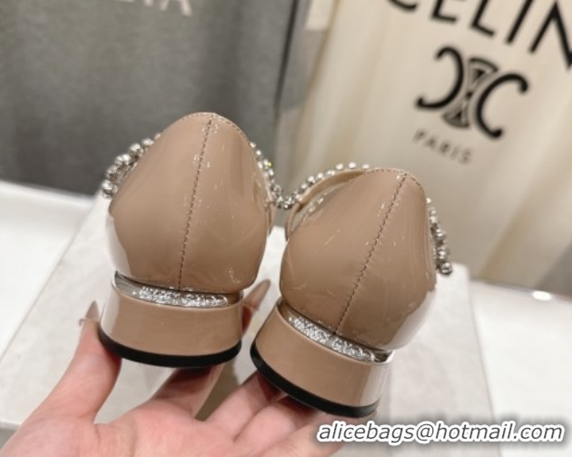 Most Popular Jimmy Choo Bing Pump Flat 2.5cm with Strass Strap in Patent Calfskin Leather Nude Pink 0207004 2026