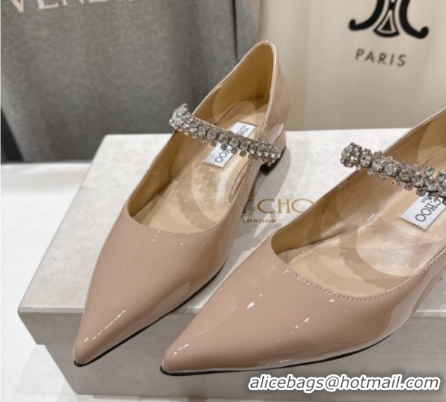 Most Popular Jimmy Choo Bing Pump Flat 2.5cm with Strass Strap in Patent Calfskin Leather Nude Pink 0207004 2026