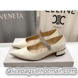 Top Design Jimmy Choo Bing Pump Flat 2.5cm with Strass Strap in Patent Calfskin Leather Ivory 0207005 2026