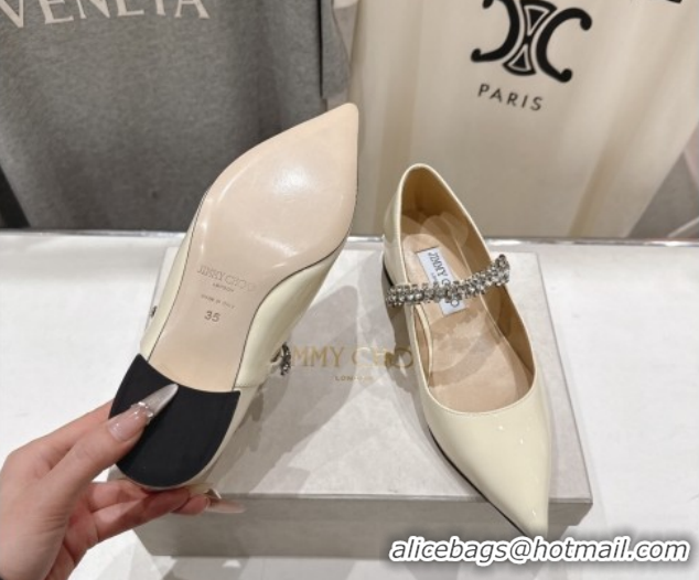 Top Design Jimmy Choo Bing Pump Flat 2.5cm with Strass Strap in Patent Calfskin Leather Ivory 0207005 2026