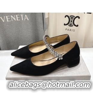 Big Discount Jimmy Choo Bing Pump Flat 2.5cm with Strass Strap in Suede Black 0207006 2026