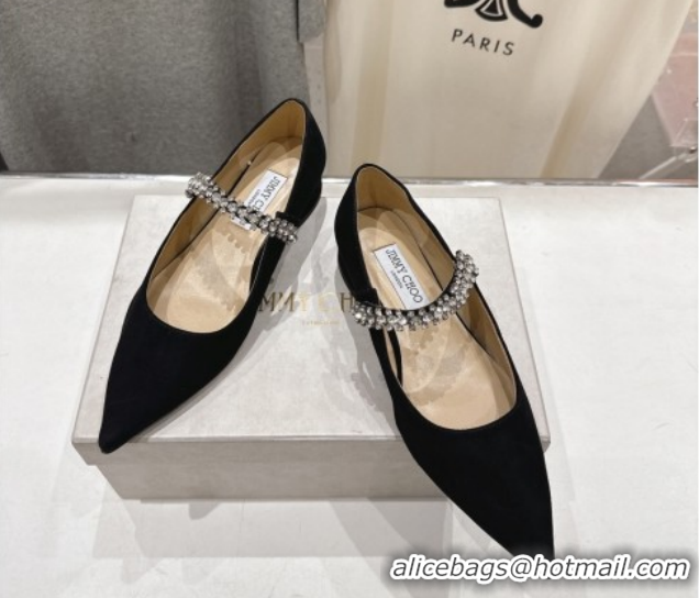 Big Discount Jimmy Choo Bing Pump Flat 2.5cm with Strass Strap in Suede Black 0207006 2026