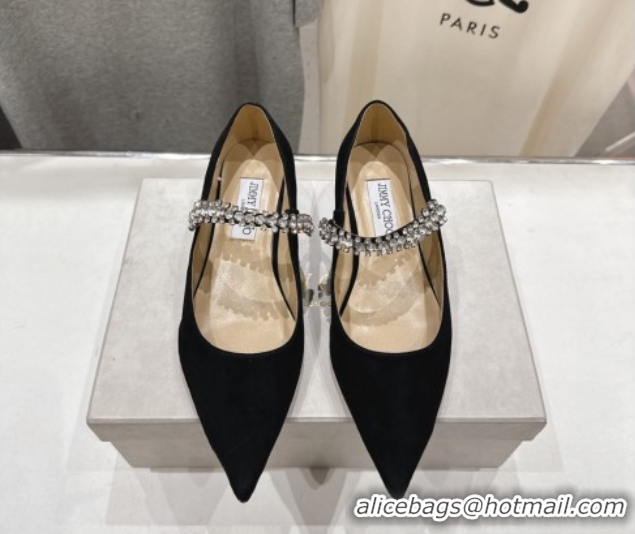 Big Discount Jimmy Choo Bing Pump Flat 2.5cm with Strass Strap in Suede Black 0207006 2026