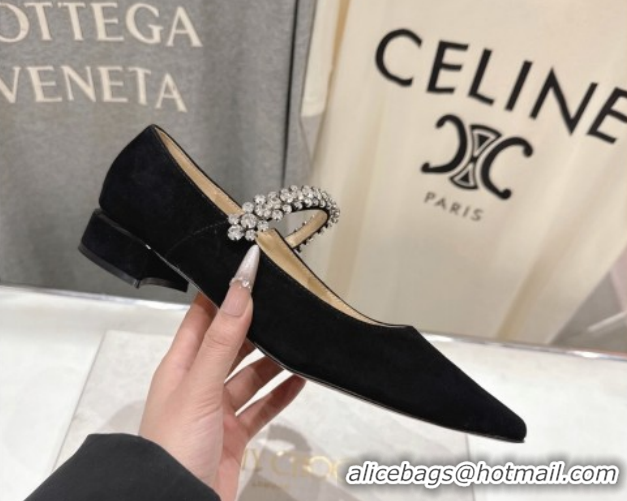 Big Discount Jimmy Choo Bing Pump Flat 2.5cm with Strass Strap in Suede Black 0207006 2026
