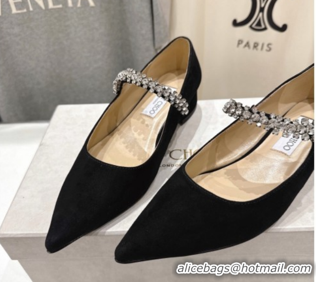 Big Discount Jimmy Choo Bing Pump Flat 2.5cm with Strass Strap in Suede Black 0207006 2026