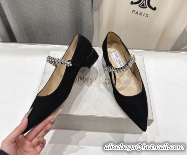 Big Discount Jimmy Choo Bing Pump Flat 2.5cm with Strass Strap in Suede Black 0207006 2026
