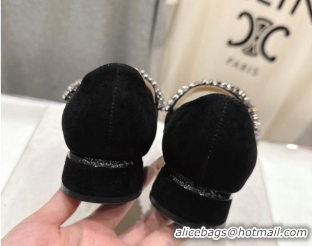 Big Discount Jimmy Choo Bing Pump Flat 2.5cm with Strass Strap in Suede Black 0207006 2026