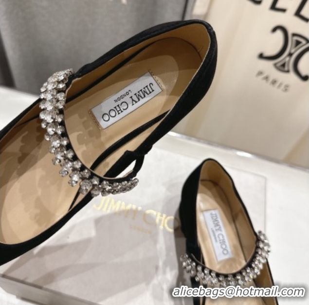 Big Discount Jimmy Choo Bing Pump Flat 2.5cm with Strass Strap in Suede Black 0207006 2026