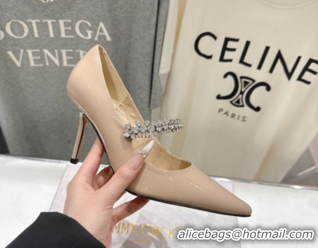 Shop Duplicate Jimmy Choo Bing Pumps 8.5cm with Strass Strap in Patent Calfskin Leather 0207007 Nude Pink 2026