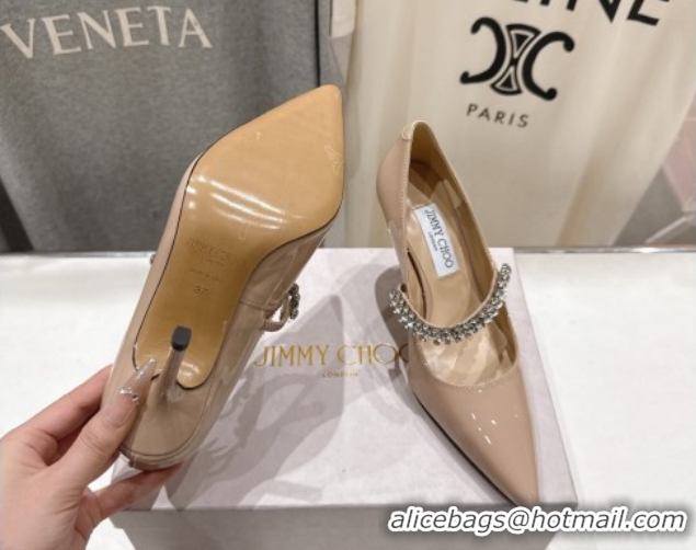 Shop Duplicate Jimmy Choo Bing Pumps 8.5cm with Strass Strap in Patent Calfskin Leather 0207007 Nude Pink 2026