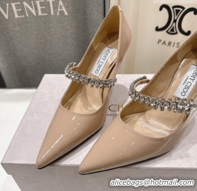 Shop Duplicate Jimmy Choo Bing Pumps 8.5cm with Strass Strap in Patent Calfskin Leather 0207007 Nude Pink 2026
