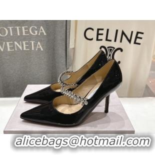 New Style Jimmy Choo Bing Pumps 8.5cm with Strass Strap in Patent Calfskin Leather Black 0207009 2026