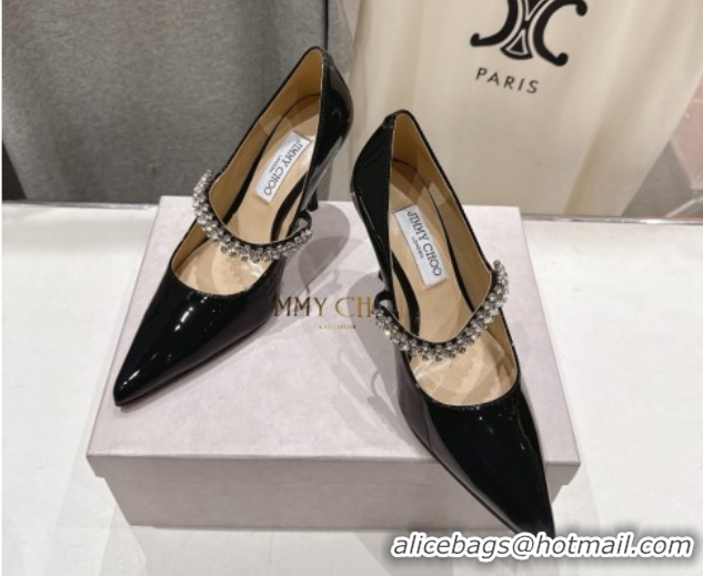 New Style Jimmy Choo Bing Pumps 8.5cm with Strass Strap in Patent Calfskin Leather Black 0207009 2026