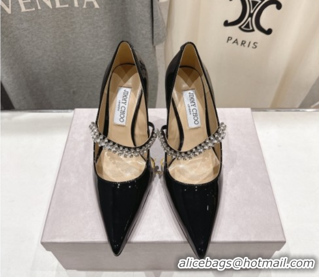 New Style Jimmy Choo Bing Pumps 8.5cm with Strass Strap in Patent Calfskin Leather Black 0207009 2026