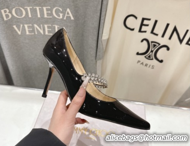 New Style Jimmy Choo Bing Pumps 8.5cm with Strass Strap in Patent Calfskin Leather Black 0207009 2026