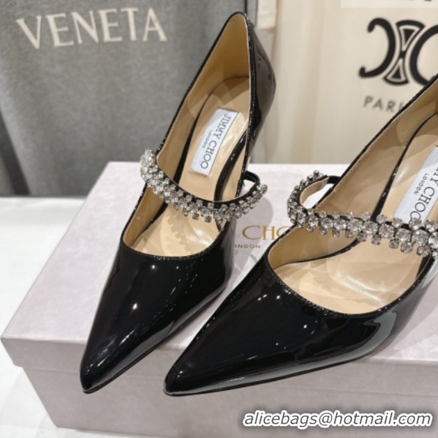 New Style Jimmy Choo Bing Pumps 8.5cm with Strass Strap in Patent Calfskin Leather Black 0207009 2026
