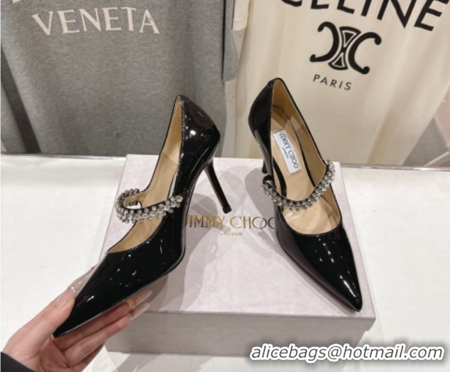 New Style Jimmy Choo Bing Pumps 8.5cm with Strass Strap in Patent Calfskin Leather Black 0207009 2026