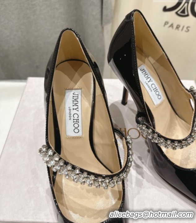 New Style Jimmy Choo Bing Pumps 8.5cm with Strass Strap in Patent Calfskin Leather Black 0207009 2026