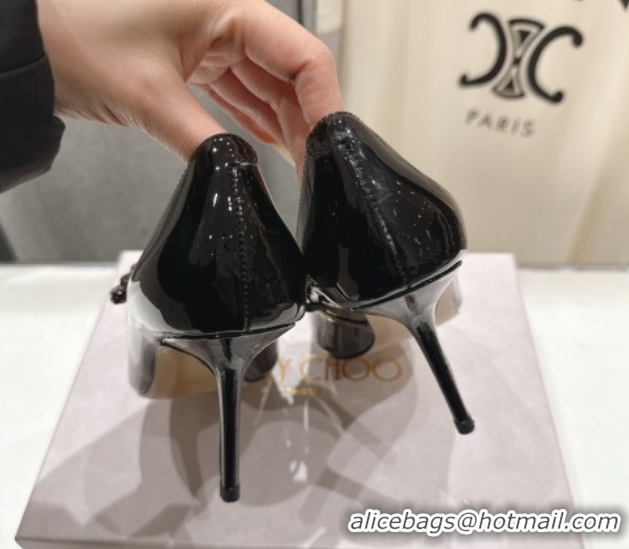 New Style Jimmy Choo Bing Pumps 8.5cm with Strass Strap in Patent Calfskin Leather Black 0207009 2026