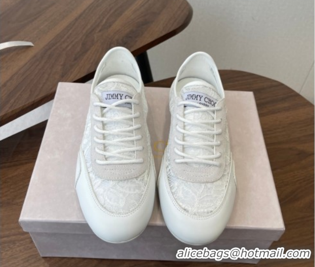 Classic Hot Jimmy Choo Sunny F Low Top Trainers Sneakers in Lace and Leather White 0207012 2026