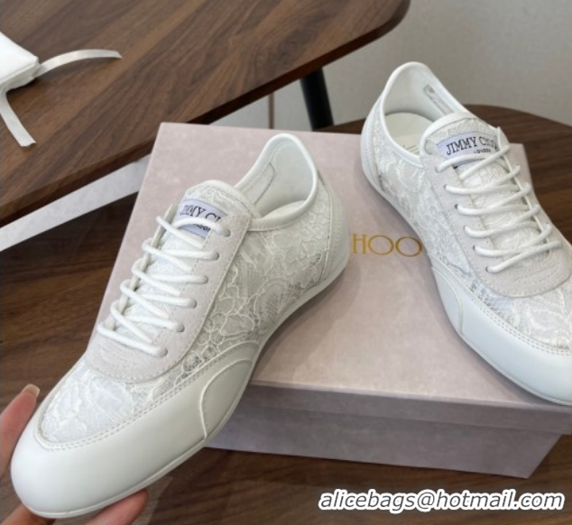 Classic Hot Jimmy Choo Sunny F Low Top Trainers Sneakers in Lace and Leather White 0207012 2026