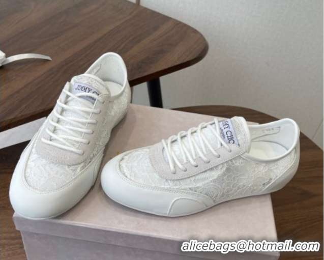 Classic Hot Jimmy Choo Sunny F Low Top Trainers Sneakers in Lace and Leather White 0207012 2026