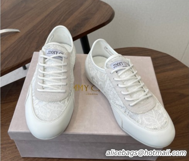 Classic Hot Jimmy Choo Sunny F Low Top Trainers Sneakers in Lace and Leather White 0207012 2026