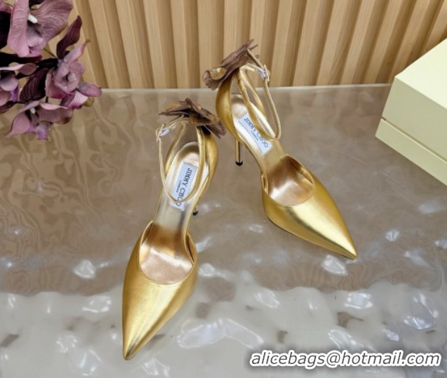 Purchase Jimmy Choo Marja Pumps 10cm in Calfskin Leather with Flower Gold 0207014 2026