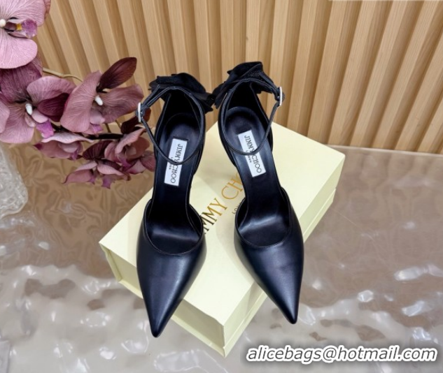Top Quality Jimmy Choo Marja Pumps 10cm in Calfskin Leather with Flower Black 0207015 2026