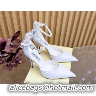 Good Quality Jimmy Choo Marja Pumps 10cm in Calfskin Leather with Flower White 0207016 2026
