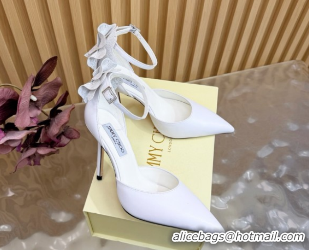 Good Quality Jimmy Choo Marja Pumps 10cm in Calfskin Leather with Flower White 0207016 2026