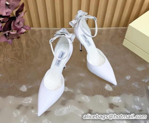 Good Quality Jimmy Choo Marja Pumps 10cm in Calfskin Leather with Flower White 0207016 2026