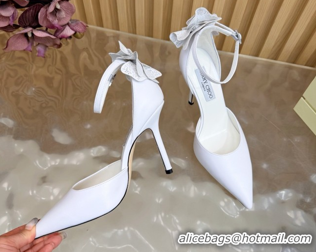 Good Quality Jimmy Choo Marja Pumps 10cm in Calfskin Leather with Flower White 0207016 2026
