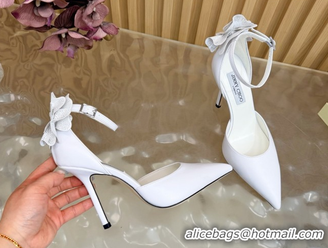 Good Quality Jimmy Choo Marja Pumps 10cm in Calfskin Leather with Flower White 0207016 2026