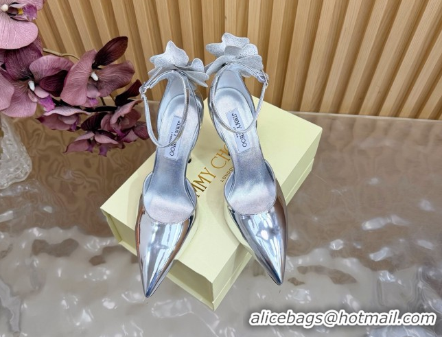 Best Grade Jimmy Choo Marja Pumps 10cm in Patent Leather with Flower Silver 0207017 2026
