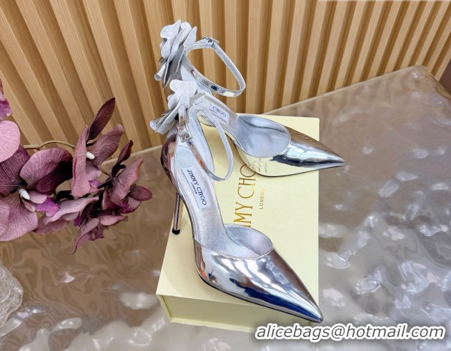 Best Grade Jimmy Choo Marja Pumps 10cm in Patent Leather with Flower Silver 0207017 2026